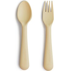 mushie 幼兒用叉子+湯匙組, 黃色, 1組