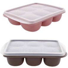 Siligarden 6格方塊副食品分裝盒 2件組, 深粉紅色, 可可色, 1套