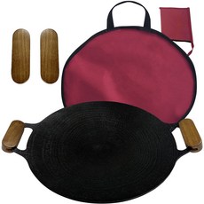 SANGSANG& 電磁爐 & 瓦斯爐用超輕量廚房烤盤 + 專用原木手柄 2入 + 專用收納袋 紅色組合, 34cm, 1套