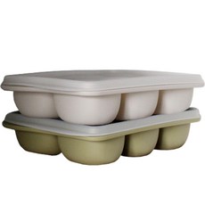 Siligarden 6格方塊副食品分裝盒 2件組, 淺灰色, 橄欖綠, 1套