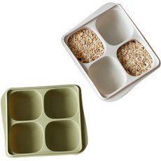Siligarden 4格副食品分裝保存盒 2款組合, 2個, 淺灰色 + 橄欖綠