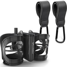 Lemeilleur 3in1 童車 2 杯架 + 登山扣 童車掛鉤 2 件套, 雙杯架(黑色)+登山扣(黑色), 1組