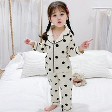Uvely 女童圓點圖案Jamttaeng睡衣套裝