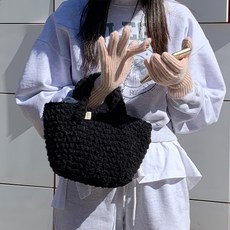 knit seasons Tweedy法國市集包 絨毛冬季包製作 鉤針編織DIY材料包, 黑色, 1套