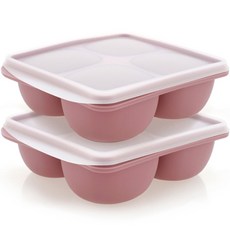 嬰兒副食品4格分裝保存盒, 1套, 深粉紅色