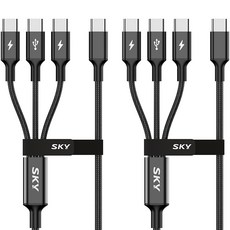 SKY Beat 60W 3合1 C to C型 高強度織物多功能高速充電金屬傳輸線, 200cm, 黑色, 2個