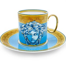 VERSACE 凡賽斯 Medusa Amplified咖啡杯與茶杯碟高杯組, 藍色, 1組