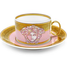 베르사체 메두사 앰플리파이드 커피 컵 앤 소서 로우 세트, 핑크, 1세트