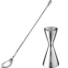 Casabeni 居家調酒 雞尾酒 全不鏽鋼量酒器 30ml / 60ml + 吧叉匙 30cm 套組, 混合色, 1套