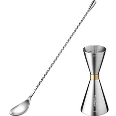 Casabeni 不鏽鋼金環量酒器 中 + 吧叉匙 30公分 套組, 混色, 1套