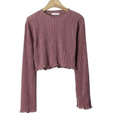 시크블랙 여성용 무네딜 라운드넥 크롭 주름 긴팔 티셔츠 cpt13167k37