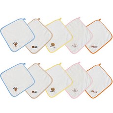 ZBIBI 角色動物柔軟超細纖維掛式毛巾 5種*2條組, 2組, 黃色、橘色、粉紅色、米色、藍色