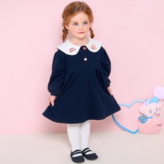 milk mile 童款可愛兔子刺繡圓翻領長袖洋裝