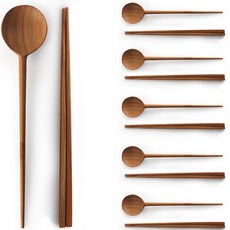 나무공방 티크우드 통원목 피크 6인 수저세트, 숟가락 6p + 젓가락 6p