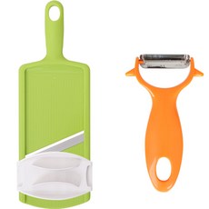 SHIMOMURA 下村 便利高麗菜絲刨刀 + 削皮器組合, 綠色(刨絲刀), 橘色(削皮器), 1套