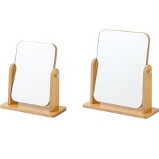 ReadyBox 木製桌上型旋轉化妝鏡 小型 + 大型鏡子套組, 原木色