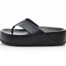 GODSHOE 女性增高厚底夾腳拖鞋, 黑色, 245