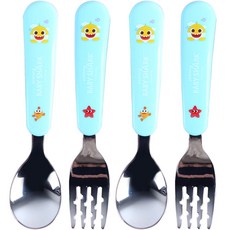 aizoum 鯊魚寶寶嬰兒湯匙叉子組, 2p 勺子 + 2p 叉子, 混色