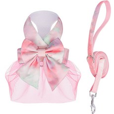 랜보어 반려동물 그라데이션 리본 스커트 하네스 세트, 타입A, 1세트