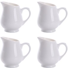 KITCHENCHOIS 陶瓷迷你牛奶壺單杯杯盤糖漿壺 S 30ml, 4個, 白色