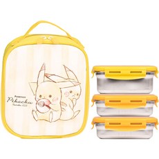 LiLFANT 寶可夢不鏽鋼3層方形保溫保冷便當盒提袋組, 混合顏色, 1套