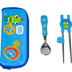 孩童用學習餐具組, 藍色, 勺子+筷子+箱子