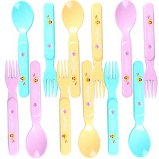 aizoum 幼兒用Baby Shark多功能湯匙叉子組, 混合顏色, 湯匙3入 + 叉子3入