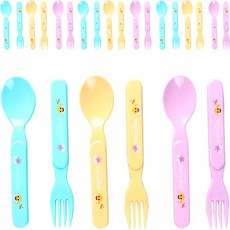 aizoum 幼兒用鯊魚寶寶多功能湯匙 3種*4入+叉子 3種*4入組, 混色, 湯匙 3 種 x 4p + 叉子 3 種 x 4p