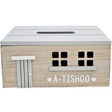 房屋造型原木面紙盒, 淺天藍色, 1個