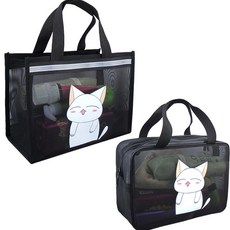 Beaurator 快樂幸運草網眼肩背包2件組, 幸福的貓咪