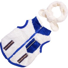 DOGGY STAR 狗狗無袖拉鍊刷毛外套 + 圍巾組, 奶油色, 1套