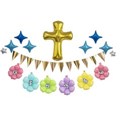 WOW PARTY KOREA 夏日聖經學校十字架氣球組 金色藍色, 混色, 1組