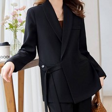 Paperments 辦公室時尚線條綁帶鈕扣褲裝套裝 06722