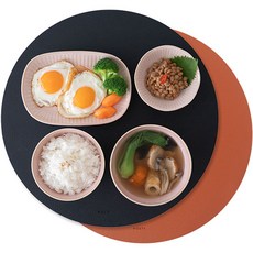 NICOTT 實用度高的雙面皮革圓形餐桌墊 2入, 直徑 38cm, 駝色 + 黑色