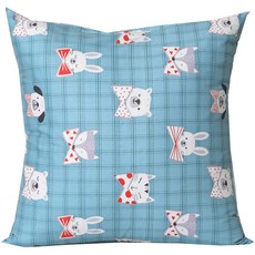 이코니하우스 체크애니멀 쿠션 솜포함, 블루