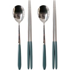 sosomoso 馬卡龍餐具 2人組, 藍綠色, 湯匙 2p + 筷子 2p