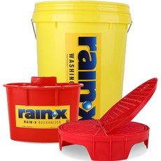 Rain-X 洗車桶 20L 黃色 + 工具掛架 紅色 + 隔砂網 紅色 + 洗車板 紅色 套組, 1套