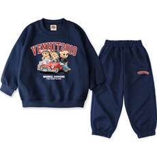 VENHIT 童款泰迪熊汽車圖案棉質雙面布大學T運動長褲組