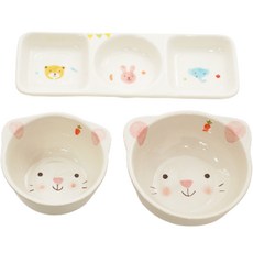 兒童 Moi Natural 動物餐具 3件組, 兔子, 飯碗 + 湯碗 + 三格盤