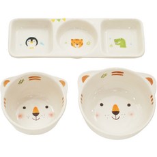 Moi Natural 兒童餐具 3件組, 老虎, 飯碗 + 湯碗 + 三格盤