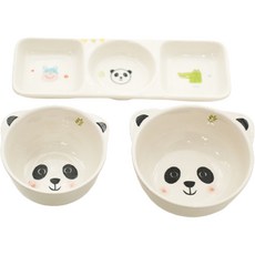 兒童Moi Natural動物餐具3件組, 熊貓, 飯碗 + 湯碗 + 三格盤