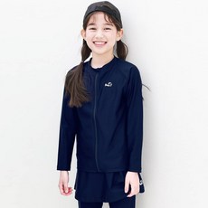bay-b 女童基本款防曬泳衣拉鍊外套 + 裙式內搭褲套裝