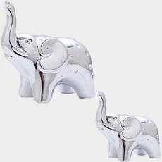 陶瓷大象桌上裝飾品2件組, 銀色