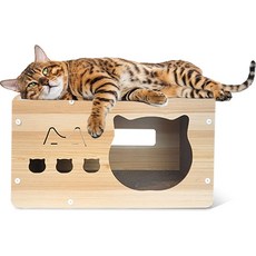 PETSMON 貓咪木製抓板屋, 混合顏色, 1個