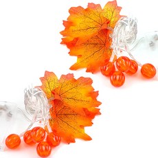 PARTYSHOW LED 萬聖節裝飾串 楓葉 + 迷你南瓜組合, 2套, 混色