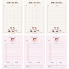 紅髮安妮 Flying Whales 便條紙 2款 x 3入 D套組, 自由記事, 學習計畫, 1套