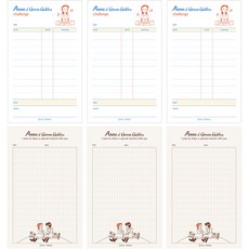 Flyingwhales 紅髮安妮便條紙 F 單字本 3入 + 空白板 3入 組合, 混合色, 1套