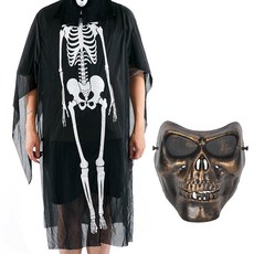 PARTYSHOW 骷髏斗篷服裝 + 立體骷髏面具套組, 1套, 混合顏色(服裝), 金色(面具)