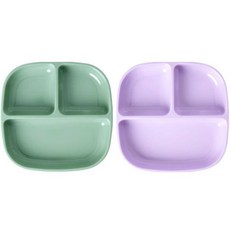 라이스 유아용 3단 식기, 퍼플, 그린, 나눔식판 2종, 1세트