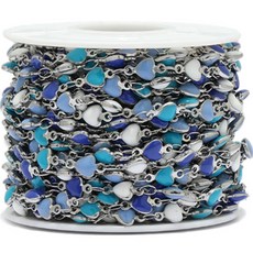 알로데 컬러풀 하트 믹스 DIY 체인 1m, 블루 + 실버, 1개